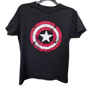Marvel Captain America Distressed Shield T-Shirt Small Black WeLoveFine Cotton